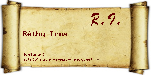 Réthy Irma névjegykártya